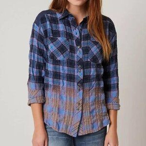 MISS ME plaid washed button down shirt Sz S NEW
